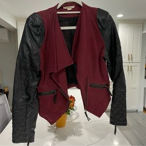 Maroon and Faux Leather Fall Jacket